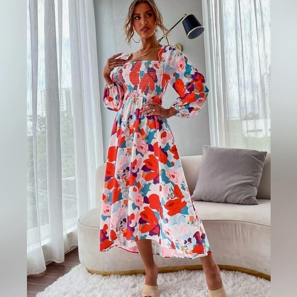 Floral Print Smocked Maxi Dress Size S - Picture 2 of 11